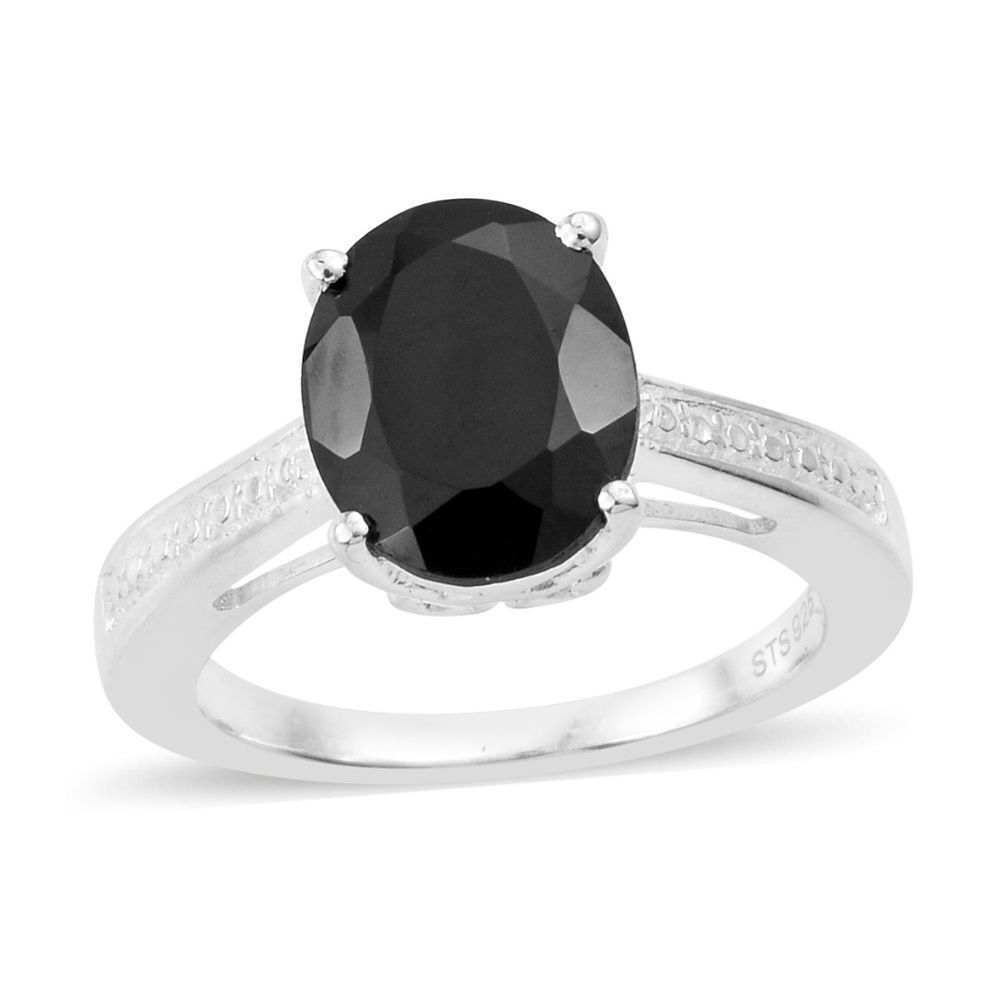 Thai Black Spinel Sterling Silver Ring (Size 5.0)
